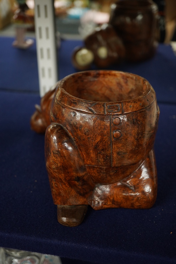 A Thuya wood and ivory figural tobacco box, 19.5cm - CITES Submission reference WK3EC3XH
